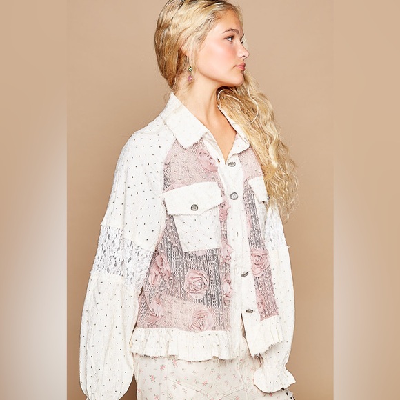 POL | Jackets & Coats | 447 Pol Shacket Pearl Stud Jacket Flower Pink ...